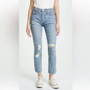 Re/Done Originals (Levi’s) High Rise Straight Distressed Jeans - 27"